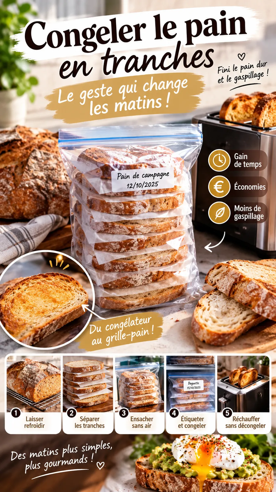Congeler le pain en tranches : le geste qui change les matins