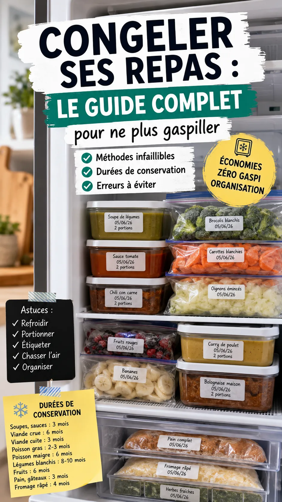 Congeler ses repas : le guide complet pour ne plus gaspiller (méthodes, durées, conseils)