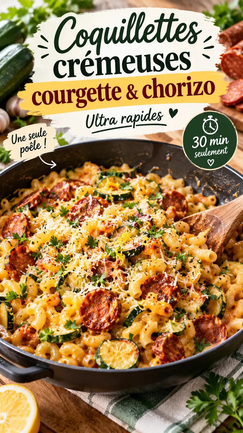 Coquillettes crémeuses courgette et chorizo : ultra rapides
