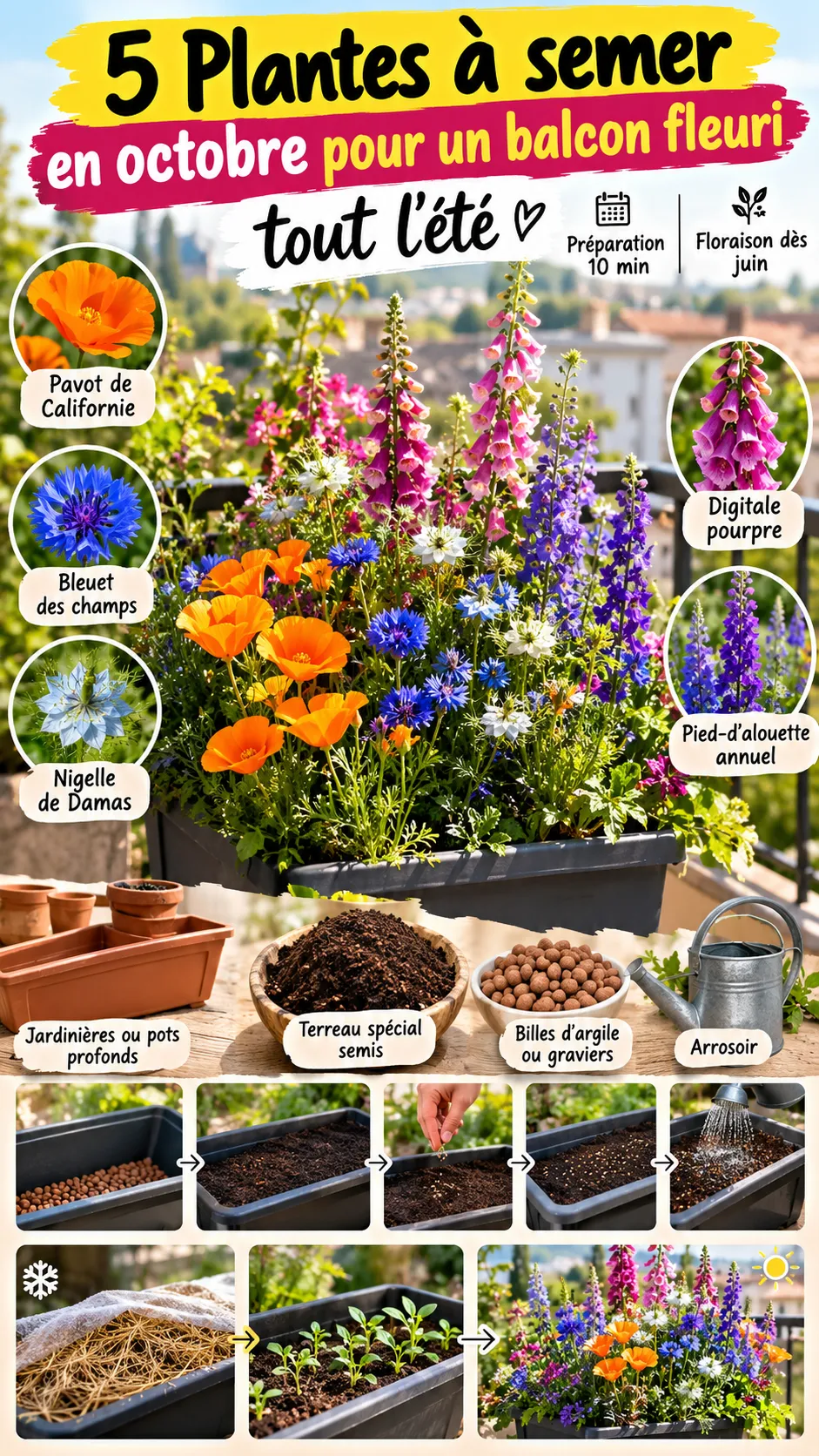 5 plantes à semer en octobre pour un balcon fleuri tout l'été