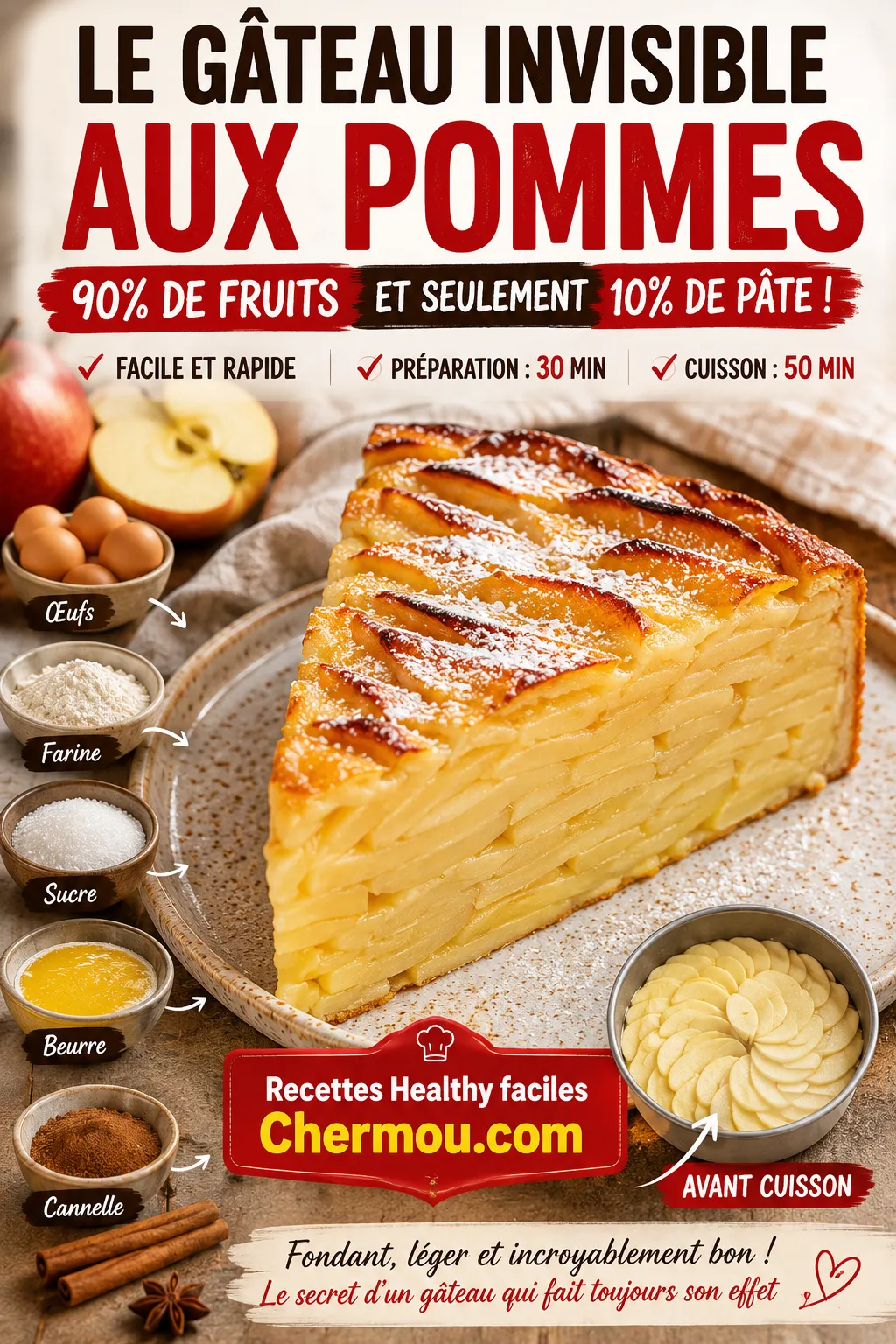 Le Gâteau Invisible aux Pommes — 90% de fruits et seulement 10% de pâte
