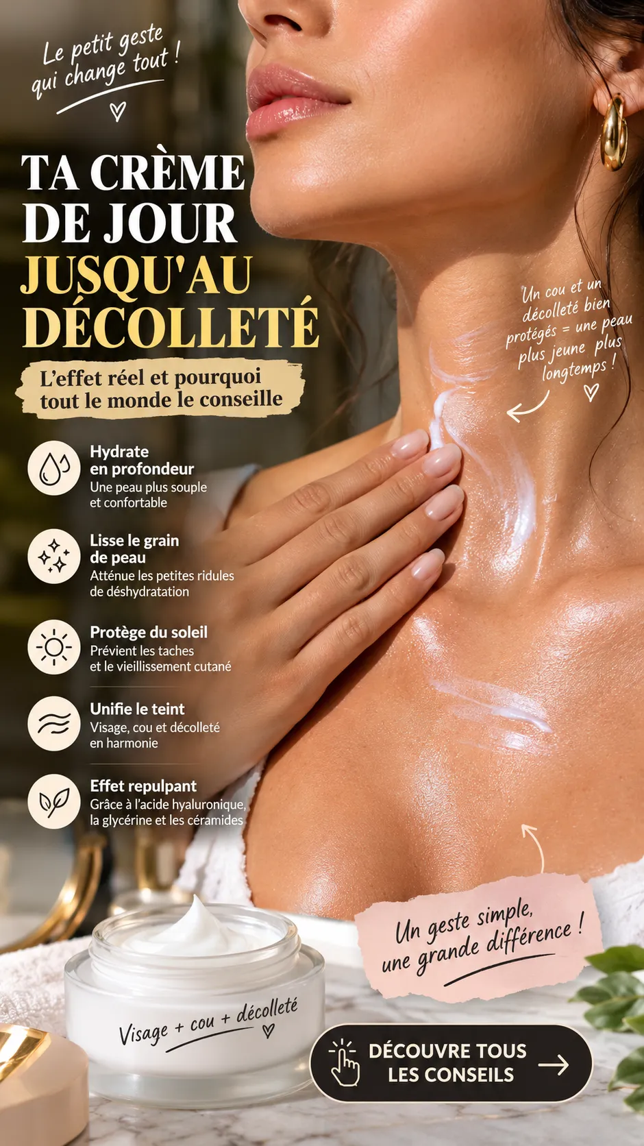 Étendre sa crème de jour jusqu'au décolleté : l'effet réel et pourquoi tout le monde le conseille