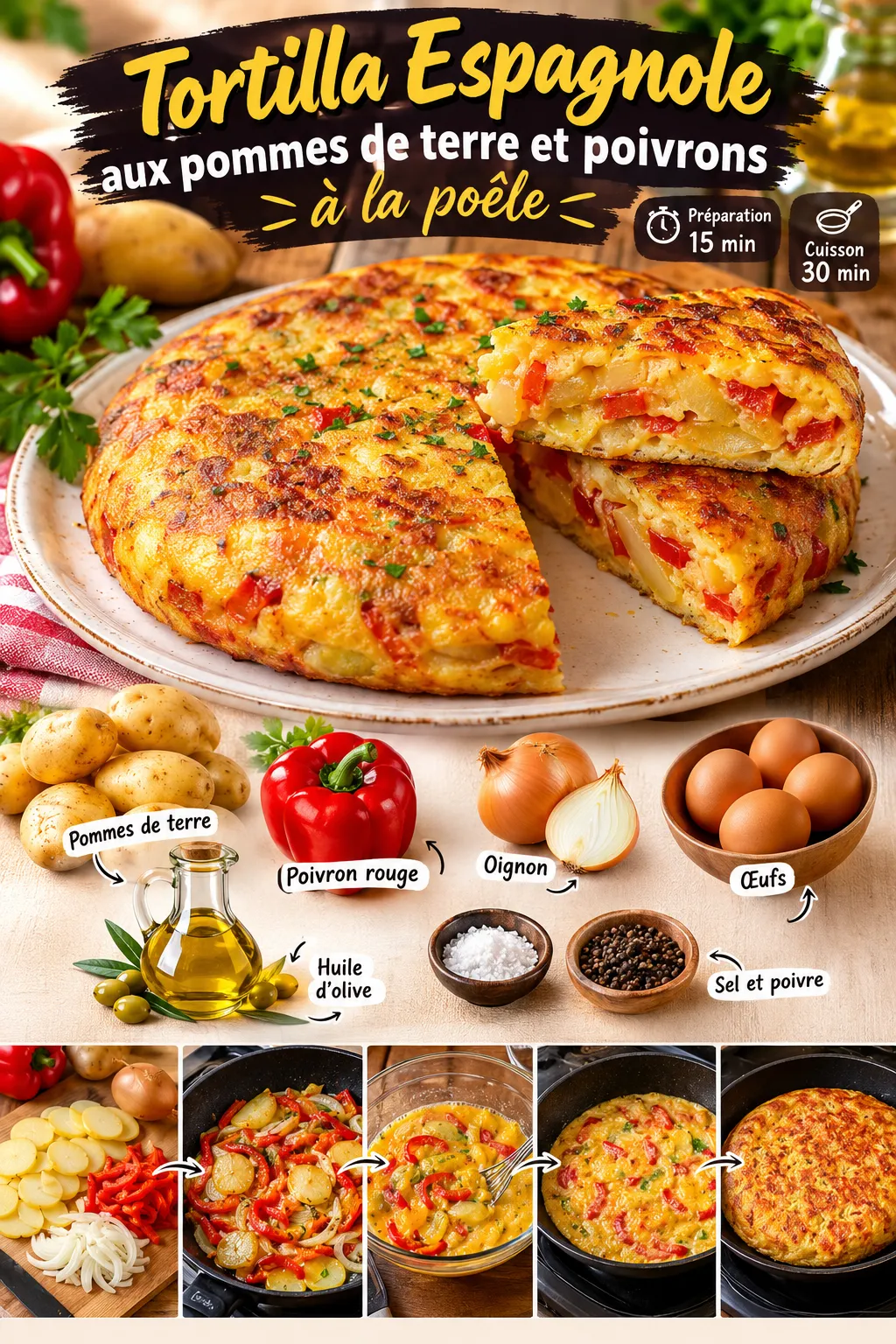 Fini les dîners compliqués : la technique à la poêle pour une tortilla moelleuse aux pommes de terre et poivrons