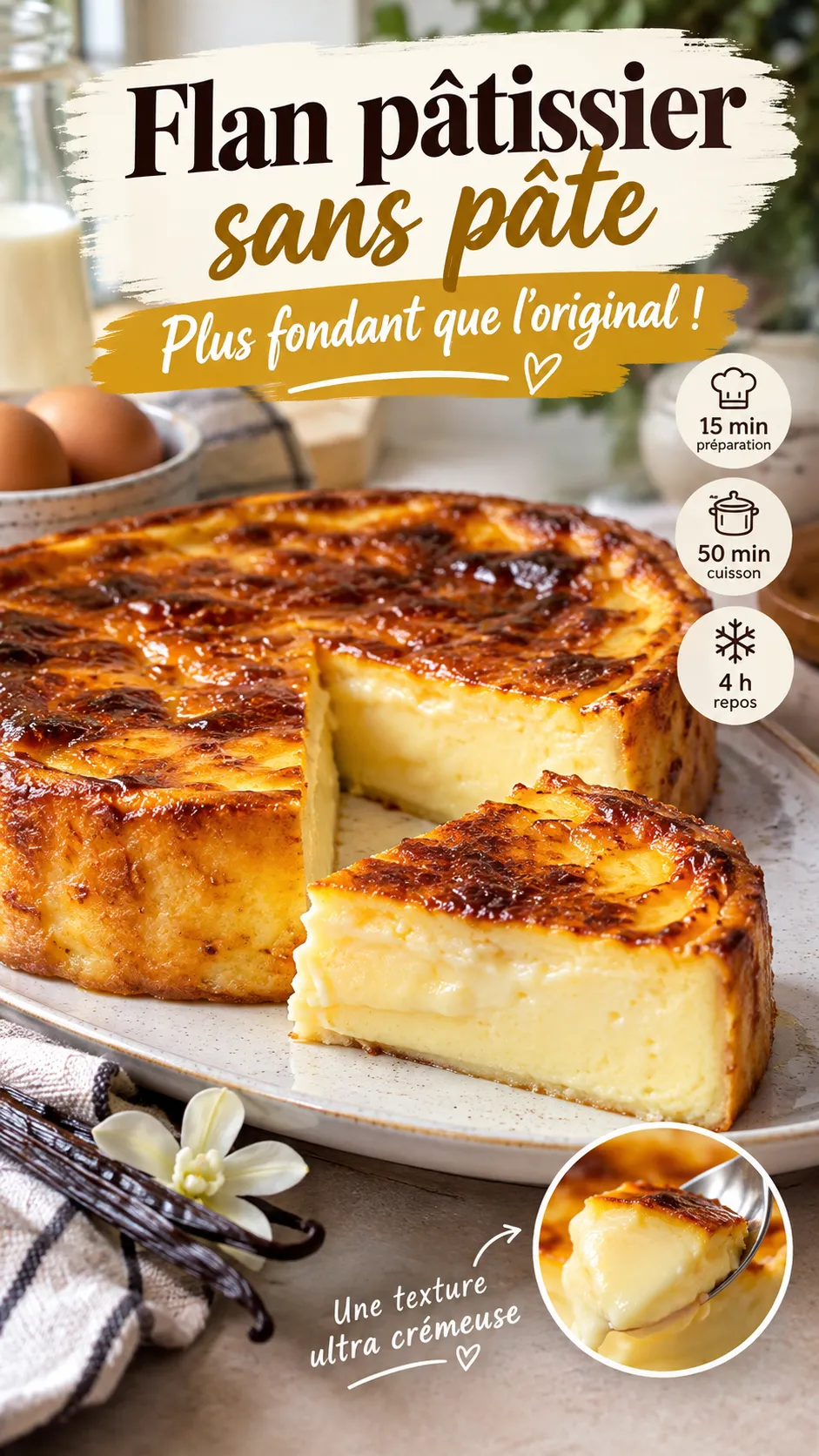 Flan pâtissier sans pâte : plus fondant que l'original (recette facile)