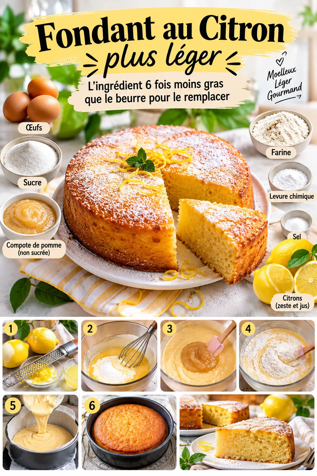 Fondant au citron plus léger : l'ingrédient 6 fois moins gras que le beurre pour le remplacer