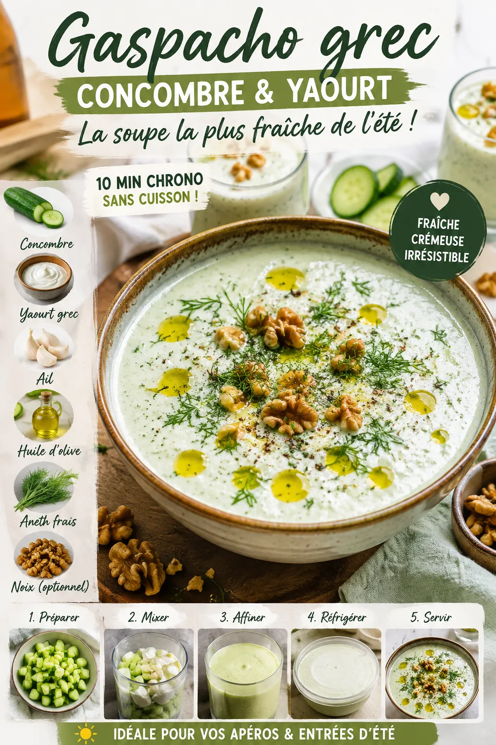 Gaspacho grec au concombre et au yaourt (tarator) — la version la plus fraîche de l'été