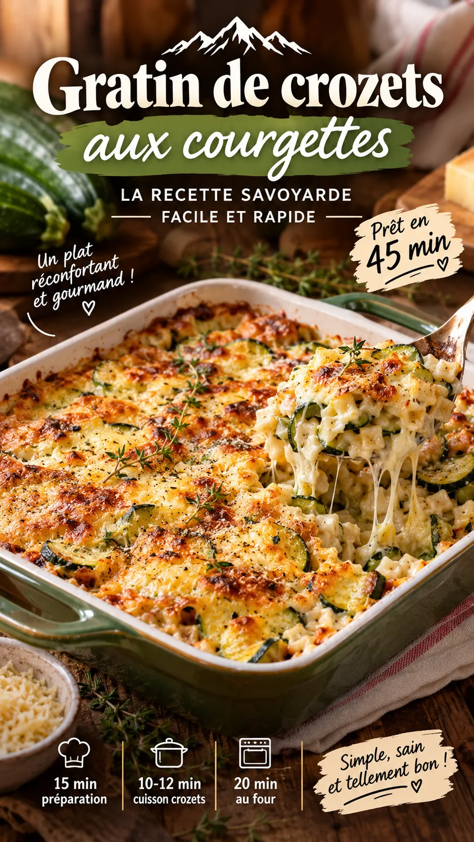 Gratin de crozets aux courgettes, recette facile et rapide pour un repas du soir