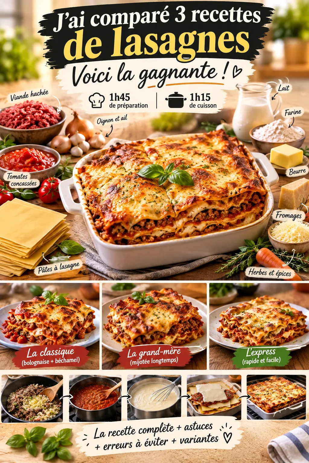 J'ai comparé 3 recettes de lasagnes, voici la gagnante (recette + astuces)