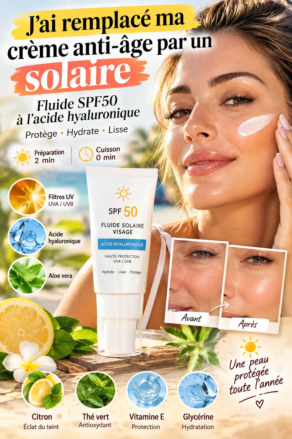 "J'ai remplacé ma crème anti-âge par un solaire" : fluide SPF50 acide hyaluronique