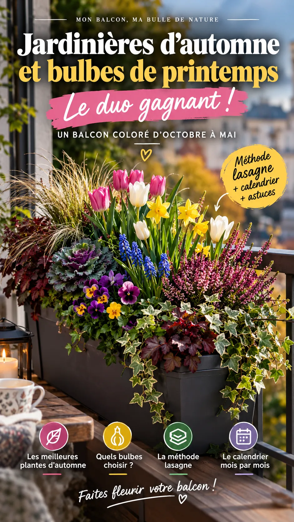 Jardinières d'automne et bulbes de printemps : le duo gagnant pour un balcon coloré