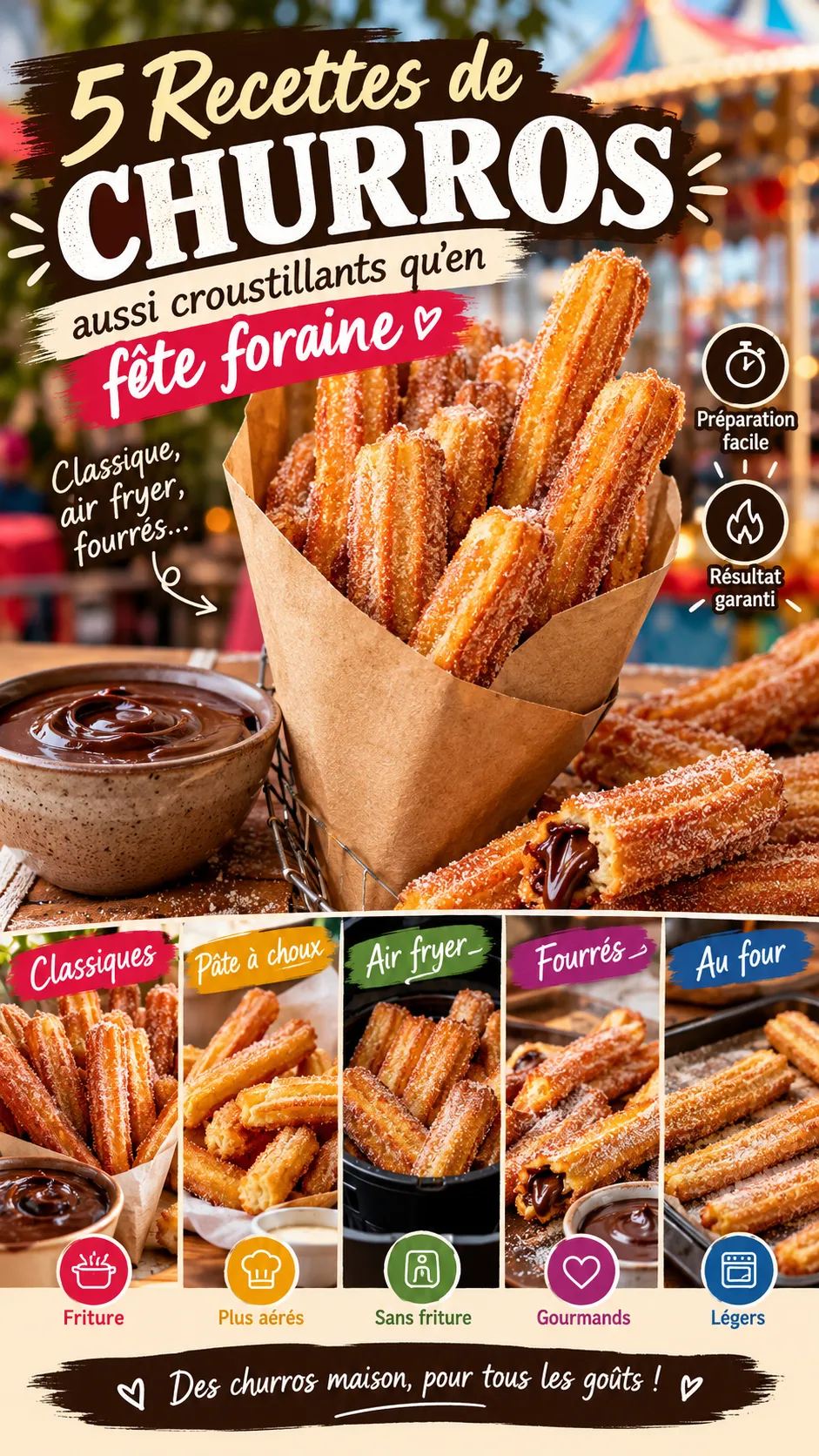 5 recettes de churros aussi croustillants qu'en fête foraine (classique, air fryer, fourrés)