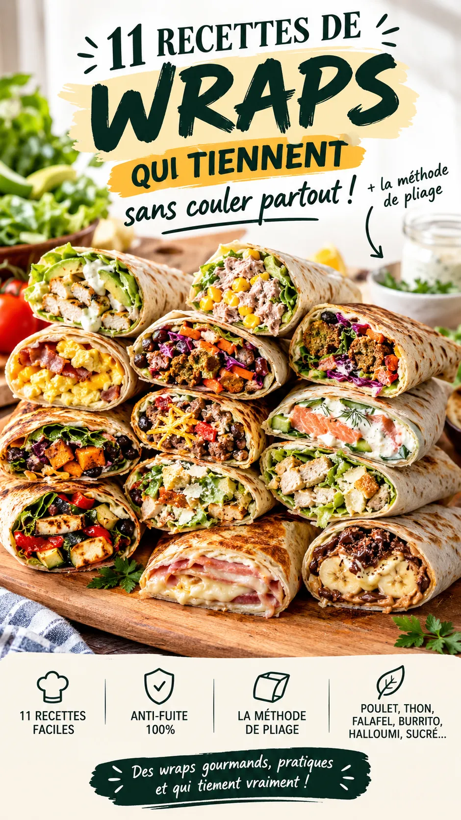 11 recettes de wraps qui tiennent sans couler partout (+ méthode de pliage)