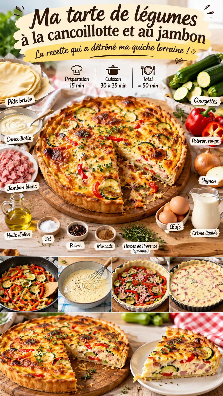 « Je la fais chaque dimanche et plus personne ne réclame ma quiche lorraine » : ma tarte de légumes à la cancoillotte et au jambon