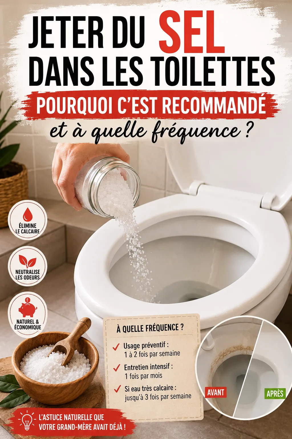 Jeter du sel dans les toilettes : pourquoi c'est recommandé et à quelle fréquence le faire ?