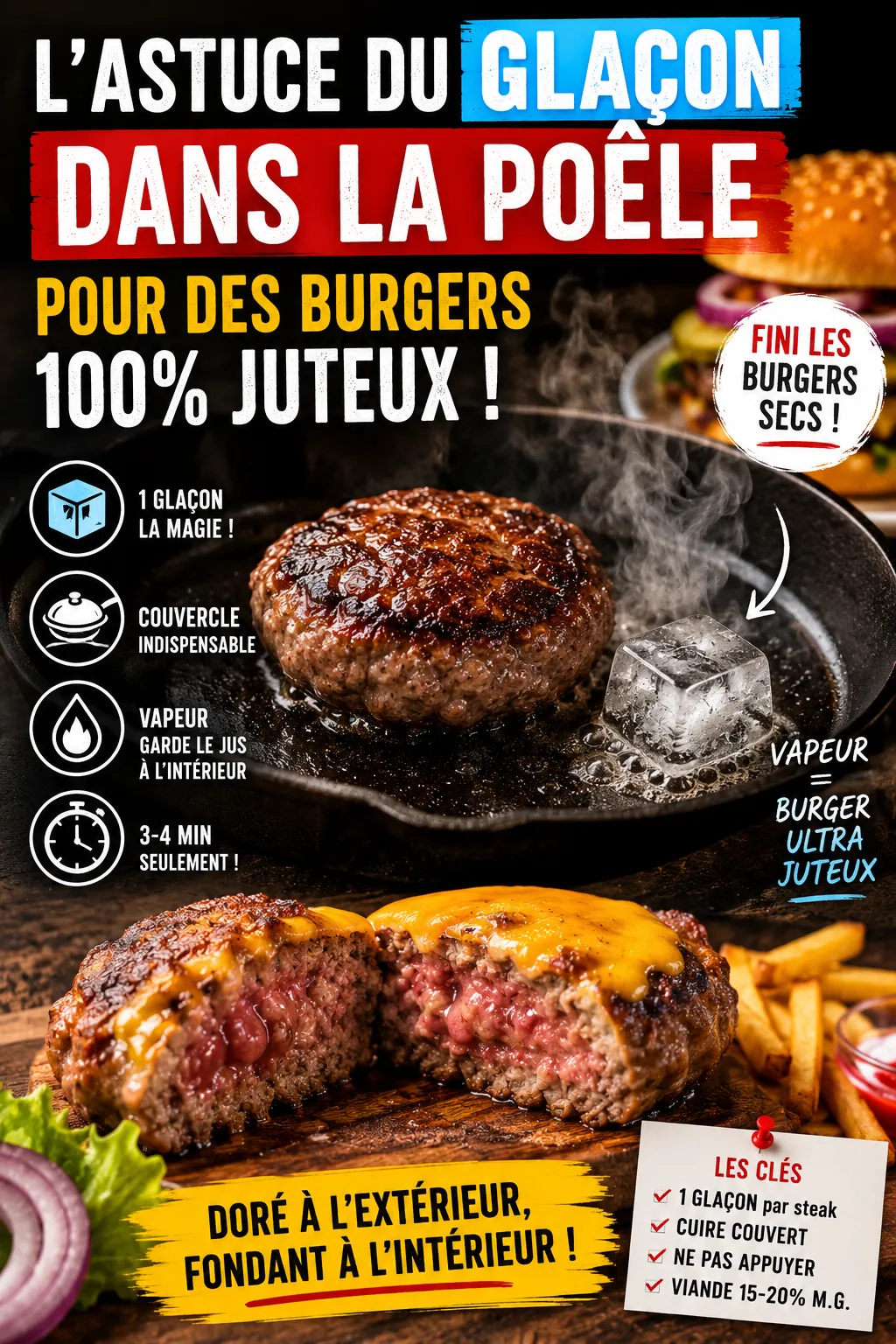L'astuce du glaçon dans la poêle pour des burgers 100% juteux