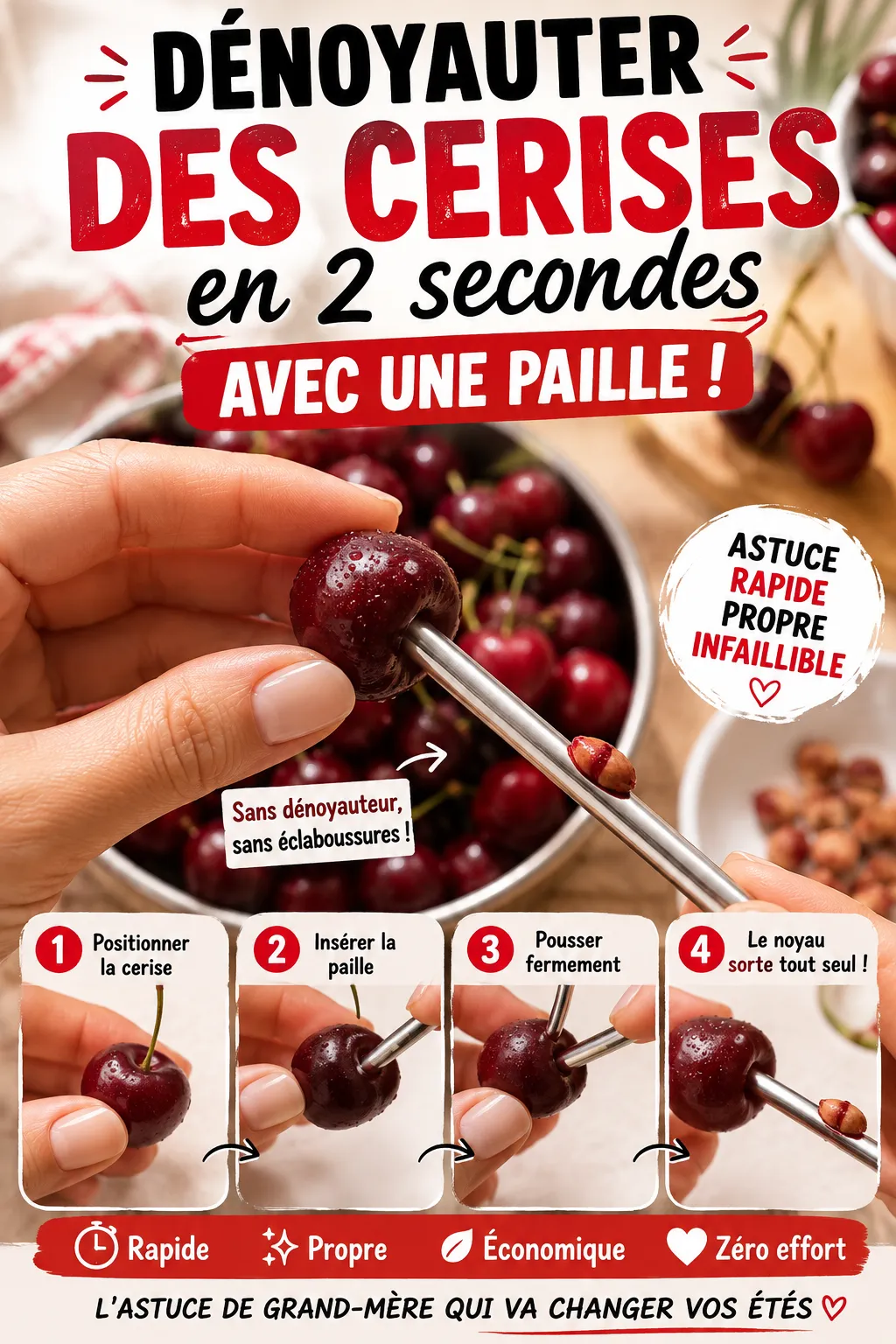 La Méthode Infaillible Pour Dénoyauter Des Cerises En 2 Secondes Avec Une Paille