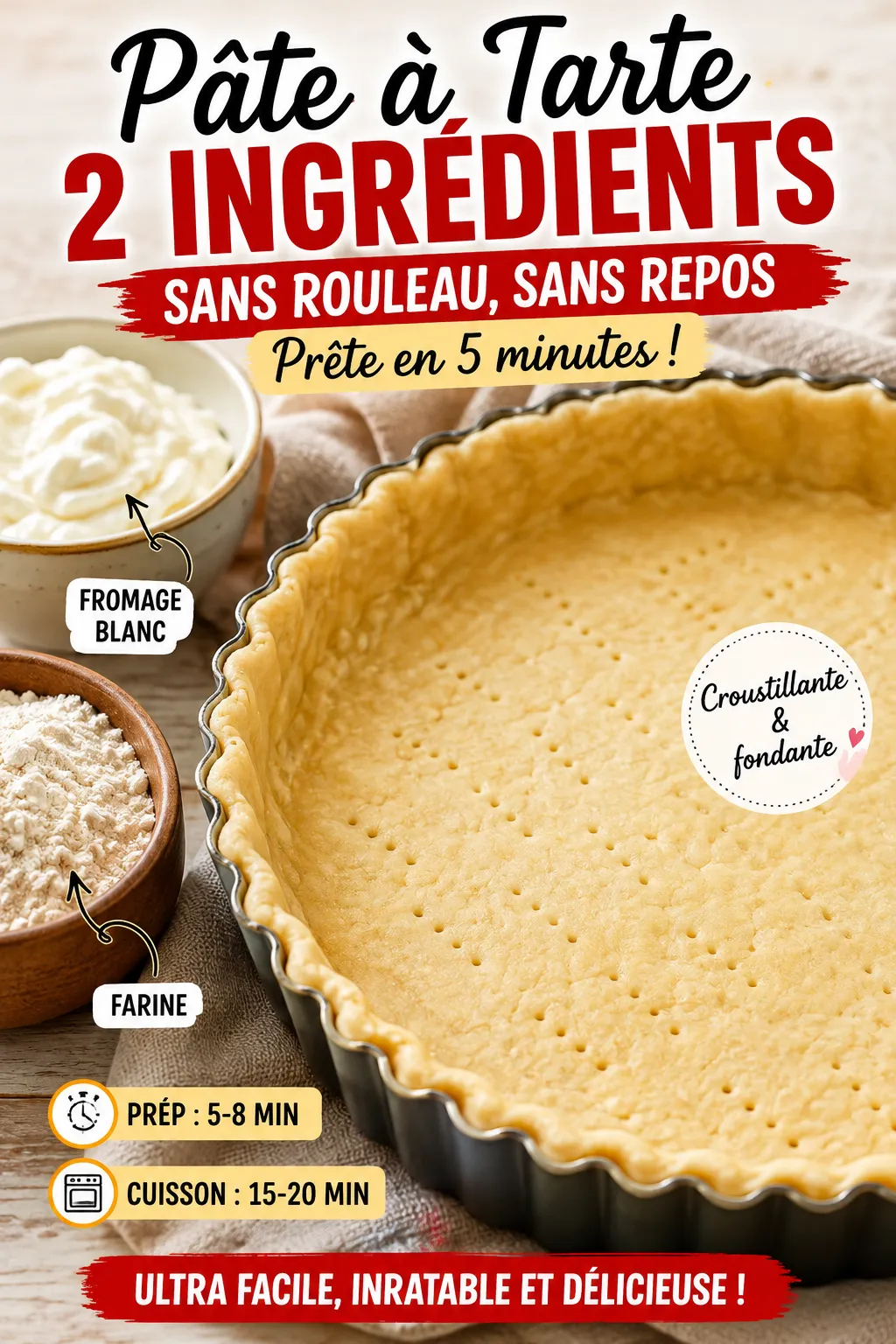 La pâte à tarte en 2 ingrédients sans rouleau ni temps de repos
