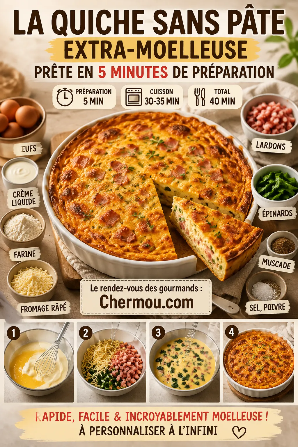 La Quiche Sans Pâte Extra-Moelleuse Prête En 5 Minutes De Préparation