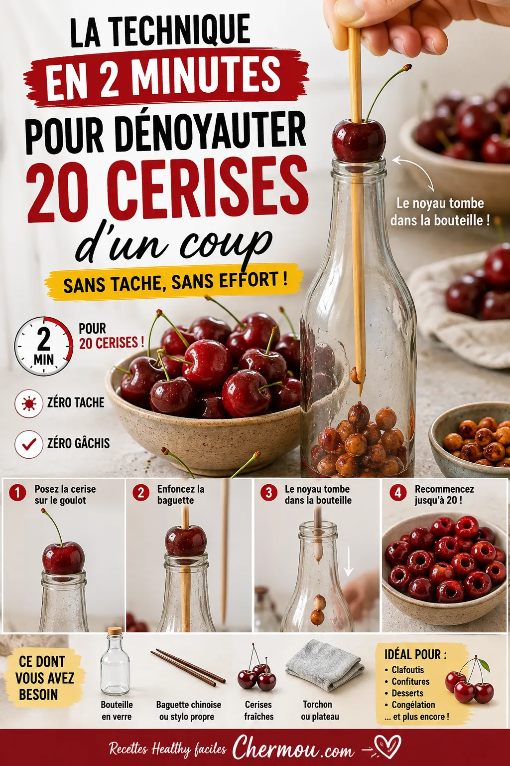 La technique en 2 minutes pour dénoyauter 20 cerises d'un coup
