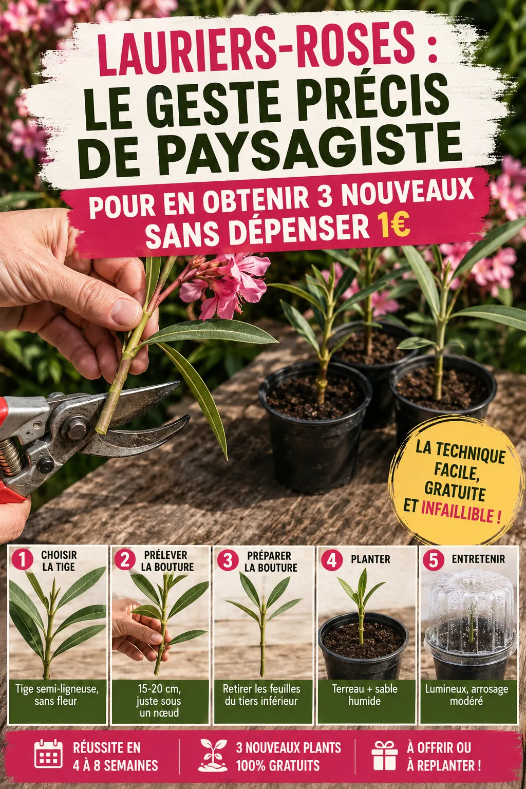 Lauriers-roses : le geste précis de paysagiste pour en obtenir 3 nouveaux sans dépenser 1€