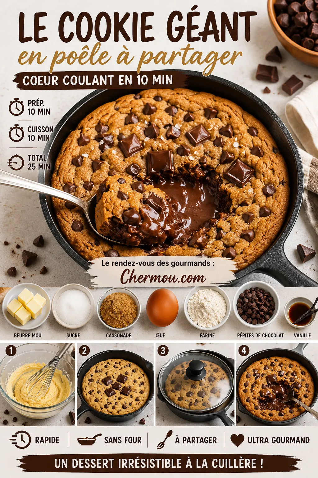 Le Cookie Géant En Poêle À Partager (Cœur Coulant En 10 Min)