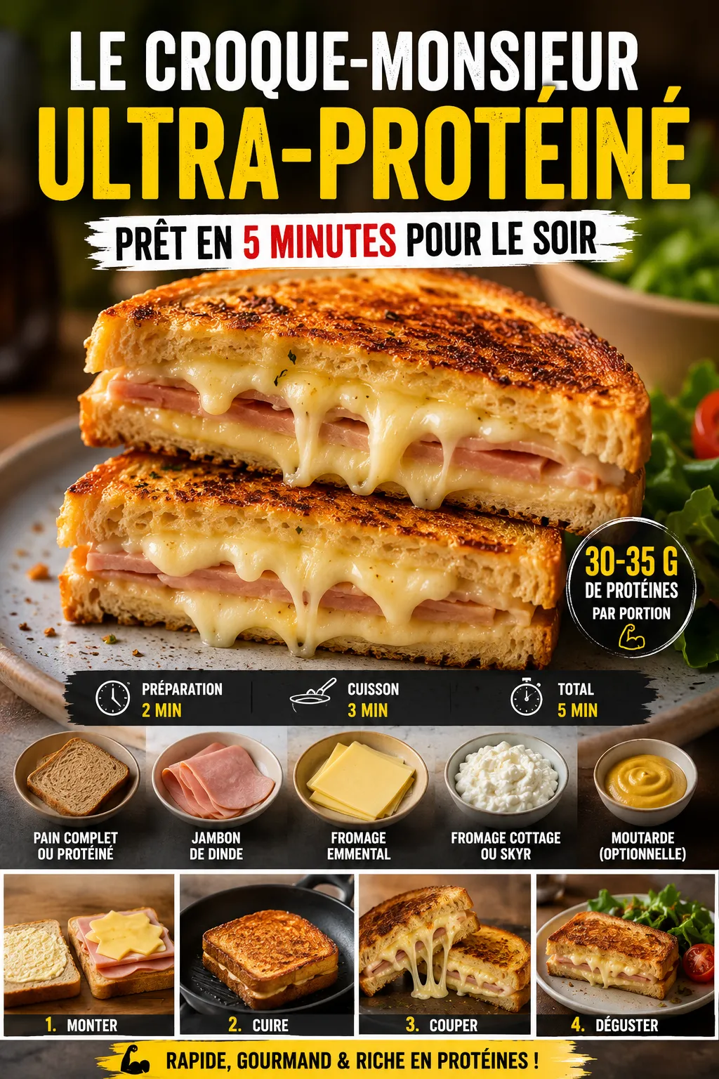 Le croque-monsieur ultra-protéiné prêt en 5 minutes pour le soir