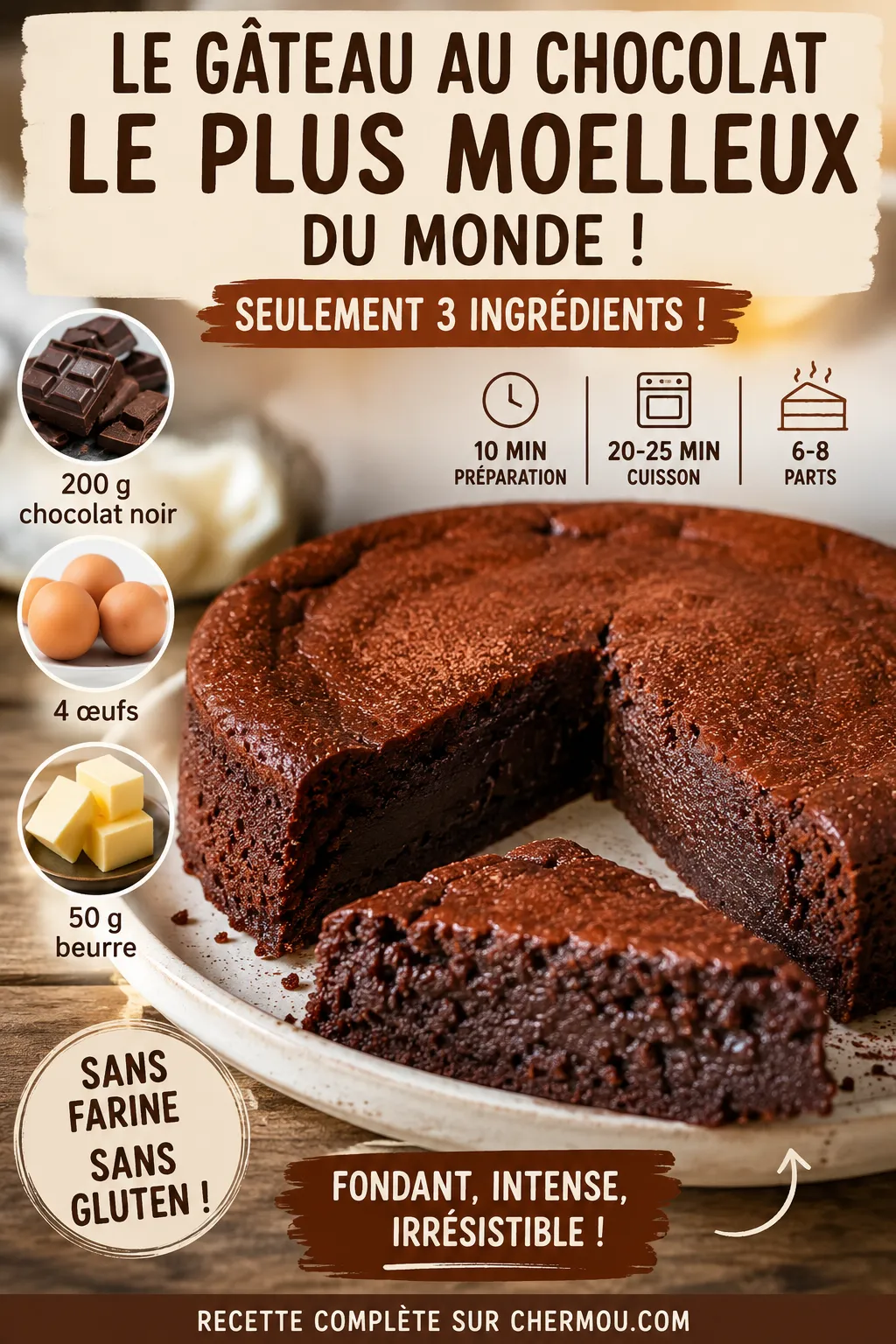 Le Gâteau Au Chocolat Le Plus Moelleux Du Monde (Seulement 3 Ingrédients !)