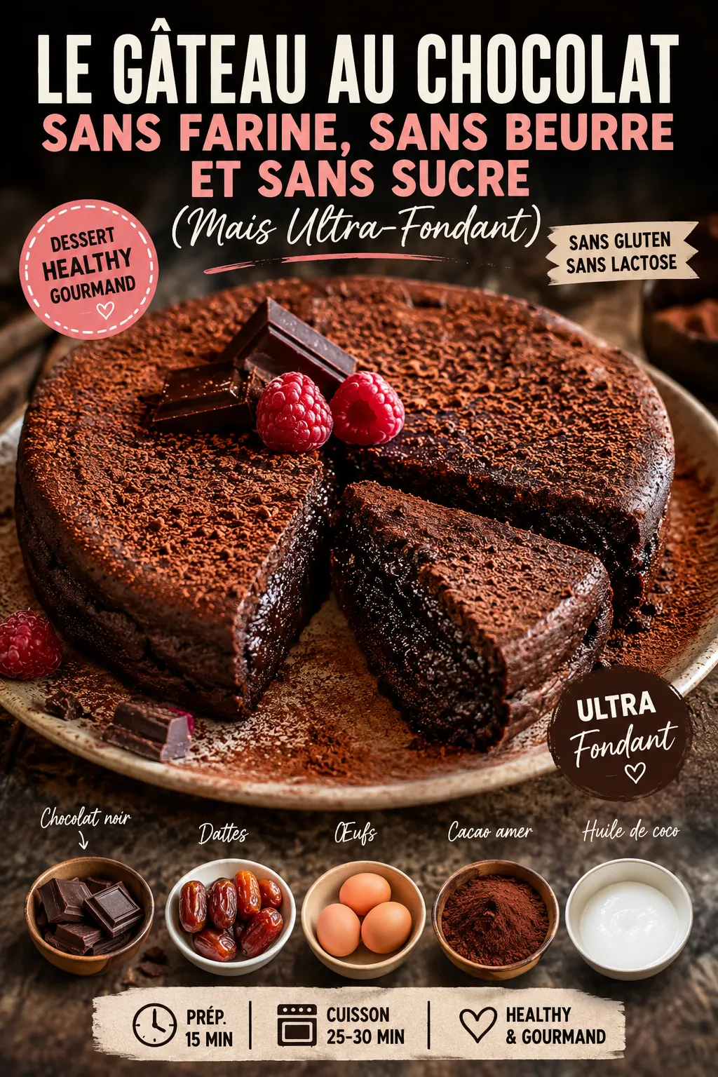 Le Gâteau Au Chocolat Sans Farine, Sans Beurre Et Sans Sucre (Mais Ultra-Fondant)