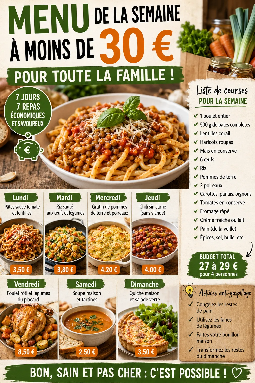 Le Menu De La Semaine À Moins De 30 € Pour Toute La Famille