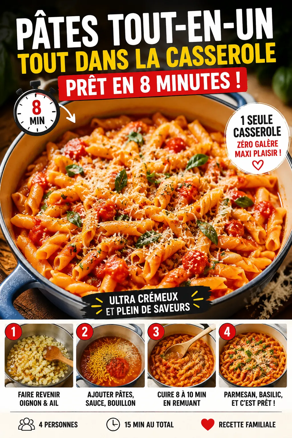 Le plat de pâtes tout-en-un — tout dans la casserole, prêt en 8 minutes