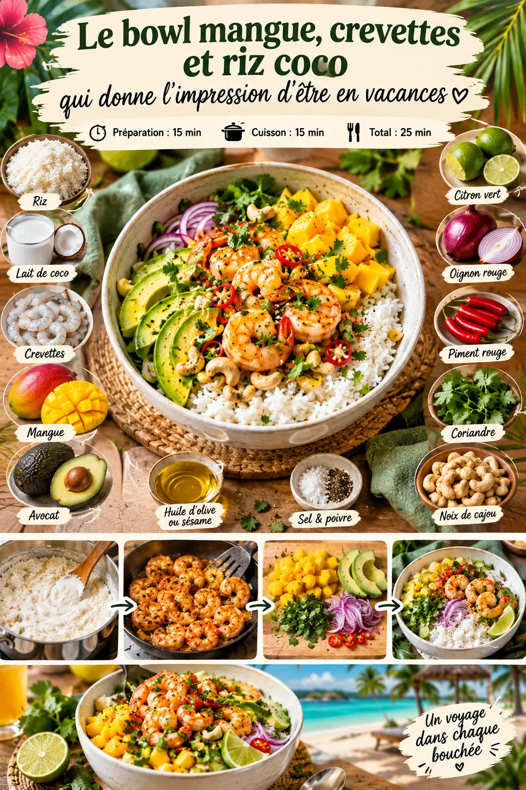 Le plat qui donne l'impression d'être en vacances : bowl mangue, crevettes et riz coco