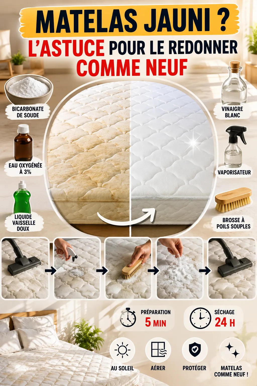 Matelas jauni ? Voici l'astuce pour lui redonner un aspect comme neuf
