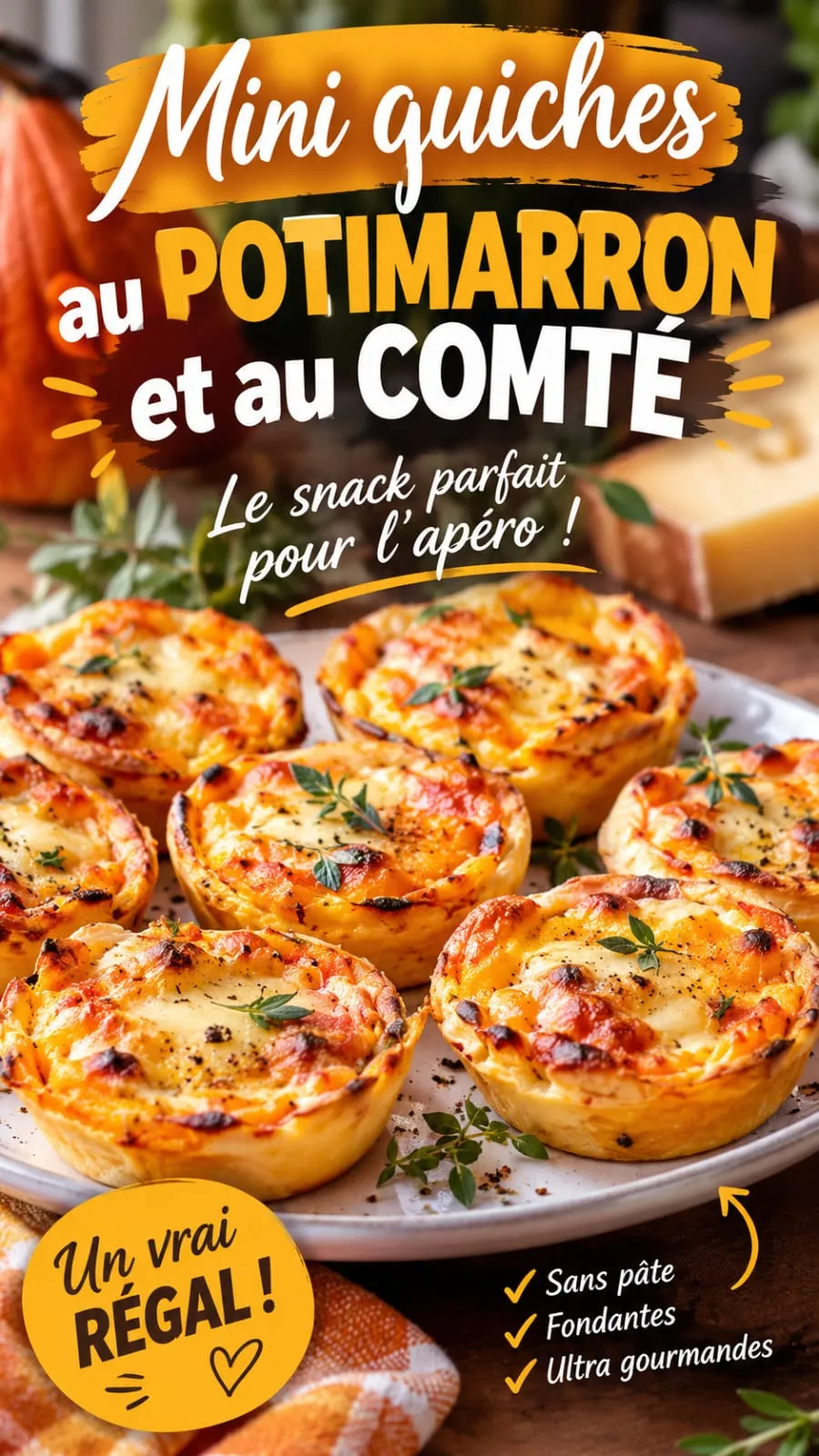 Mini quiches sans pâte au potimarron et comté : l'apéro d'automne qui met tout le monde d'accord
