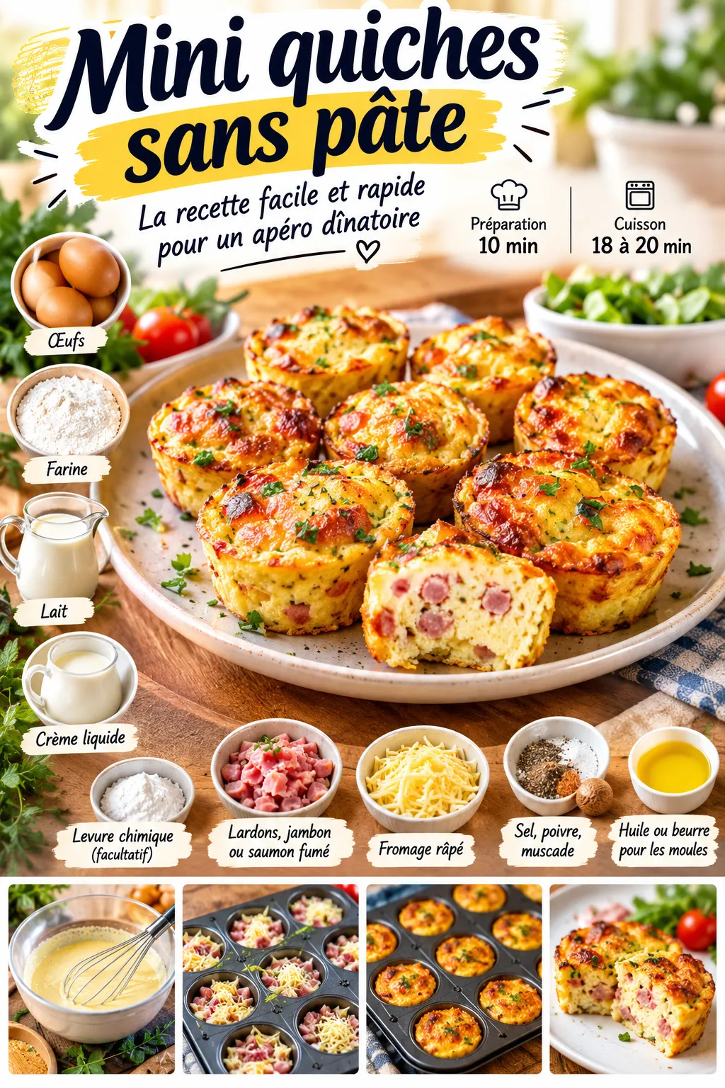 Mini quiches sans pâte, la recette facile et rapide pour un apéro dînatoire