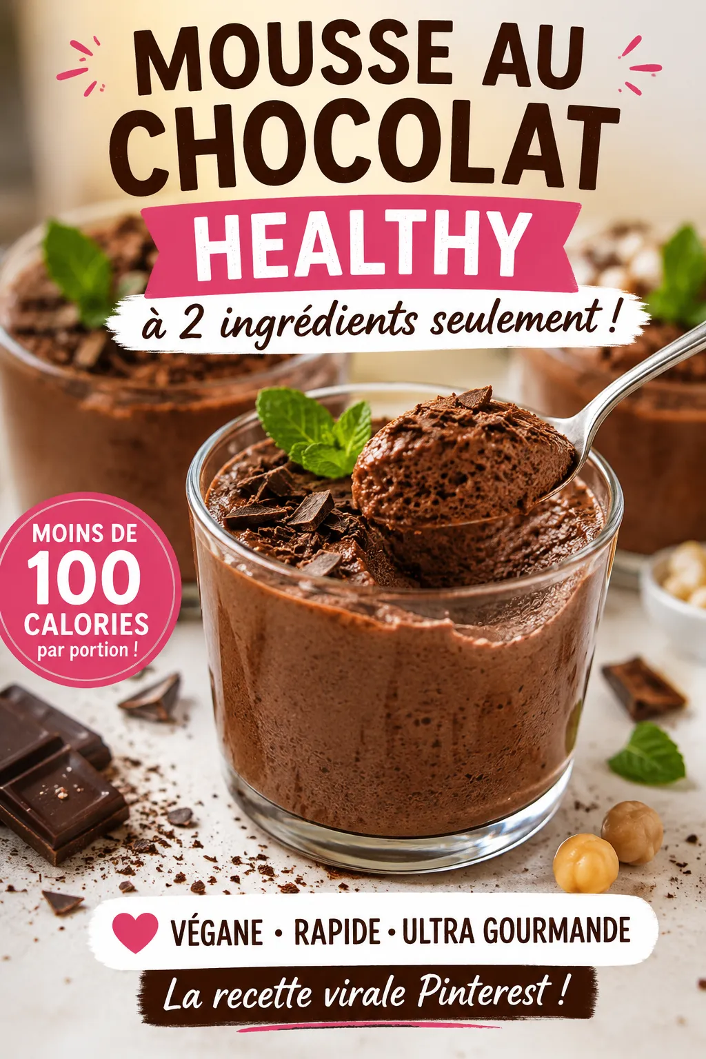 Mousse au Chocolat Healthy à 2 Ingrédients — Moins de 100 Calories
