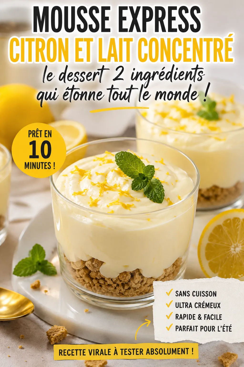 Mousse express citron et lait concentré : le dessert 2 ingrédients qui étonne tout le monde