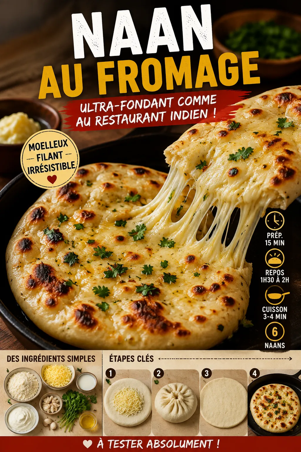 Naan au fromage ultra-fondant comme au restaurant indien — la recette qui fait fondre tout le monde