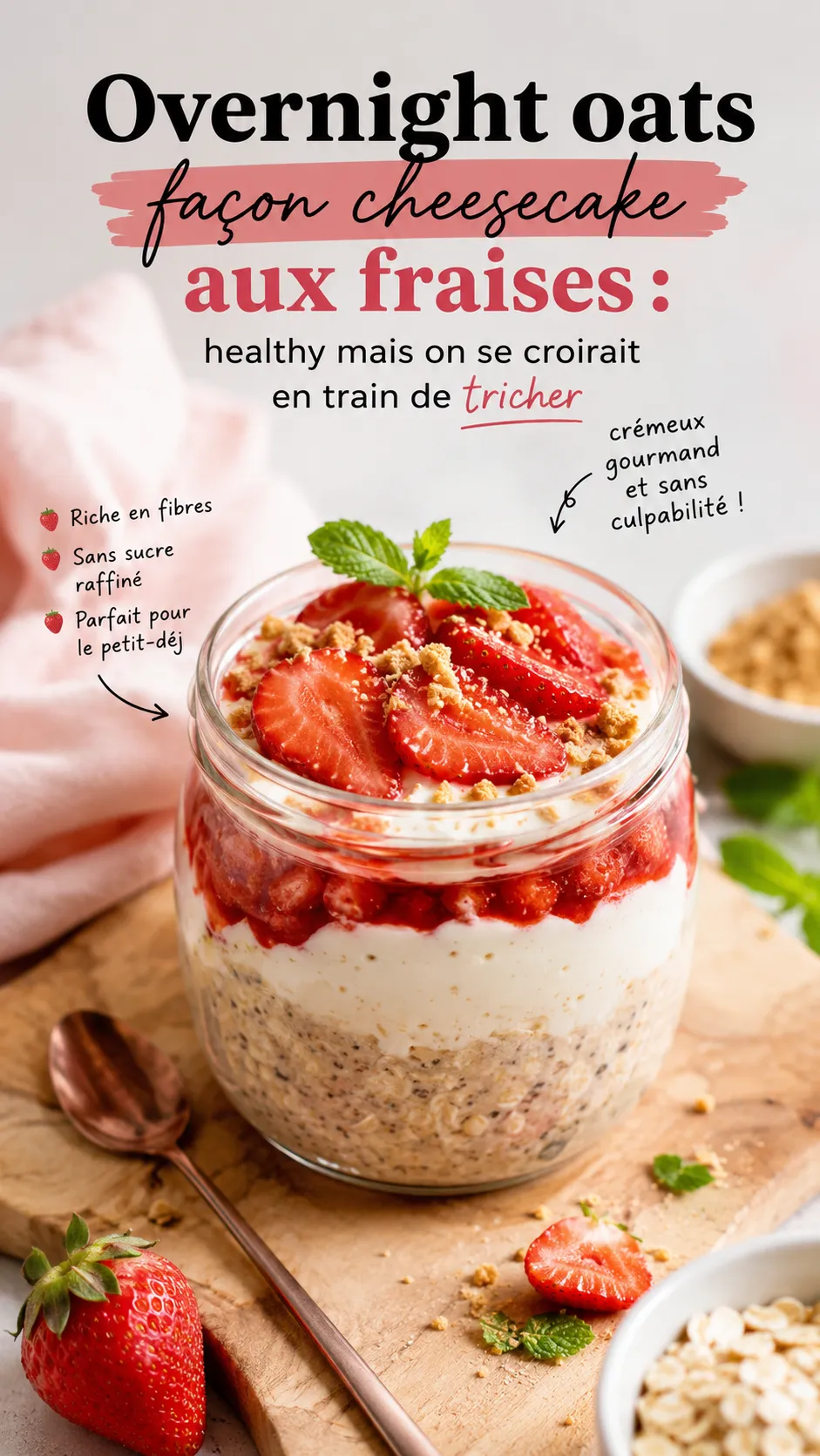 Overnight oats façon cheesecake aux fraises : healthy mais on se croirait en train de tricher