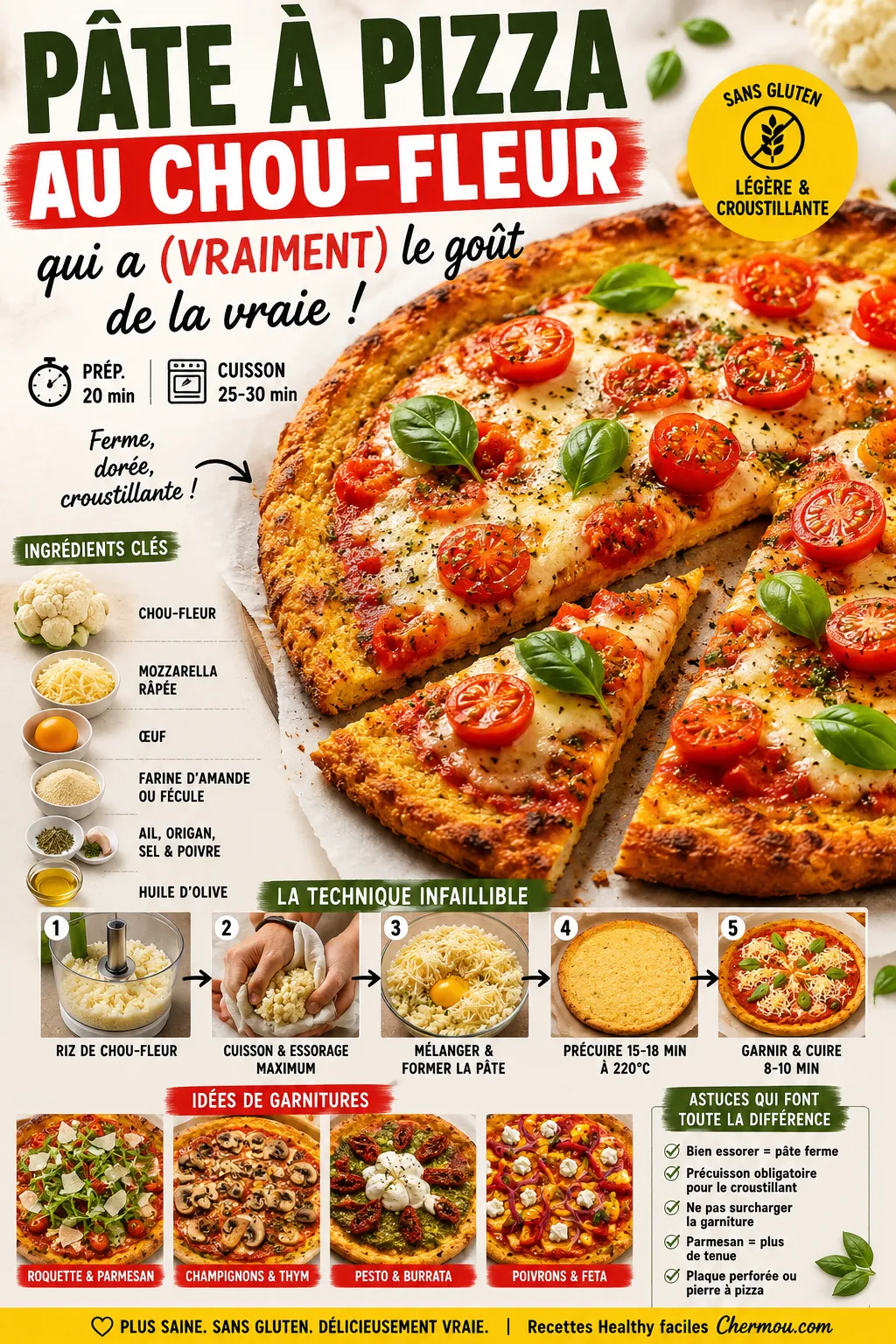 Pâte à Pizza au Chou-Fleur qui a (Vraiment) le Goût de la Vraie