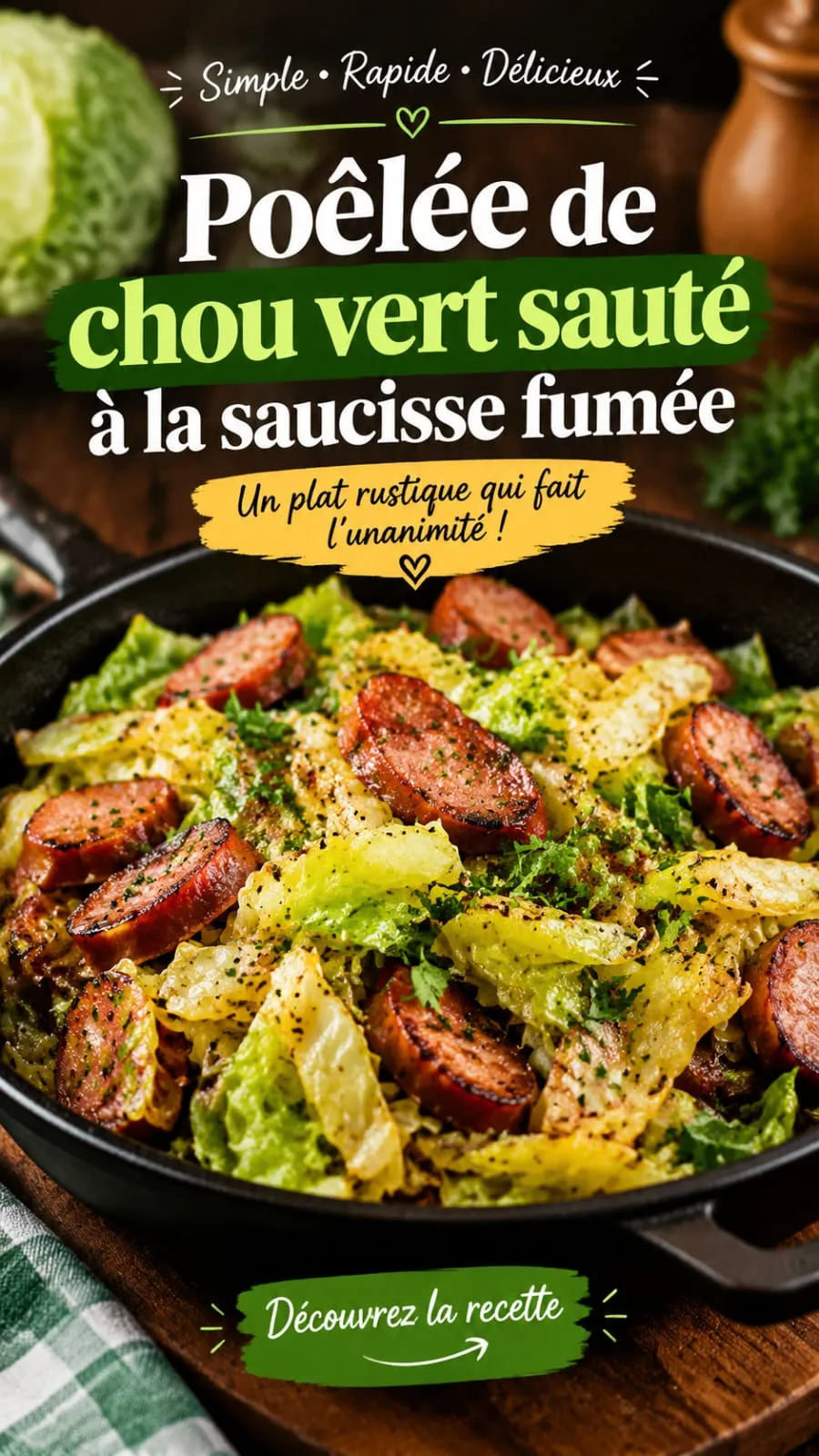 Poêlée de chou vert sauté à la saucisse fumée — la recette réconfort prête en 30 minutes