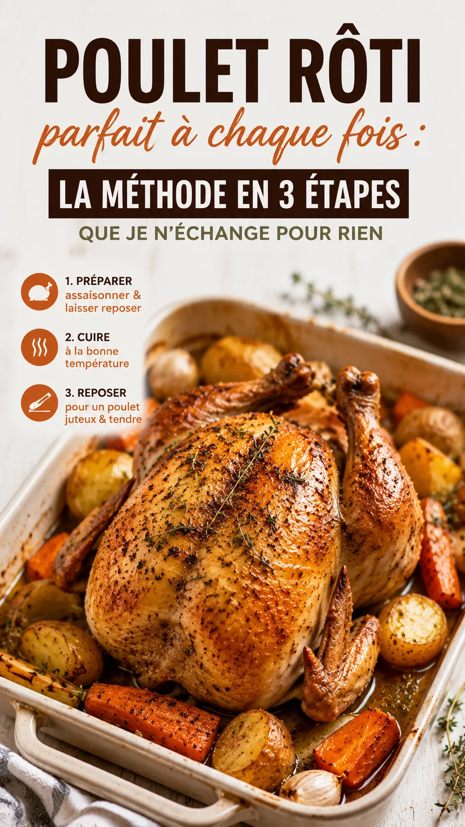 Poulet rôti parfait à chaque fois : la méthode en 3 étapes que je n'échange pour rien