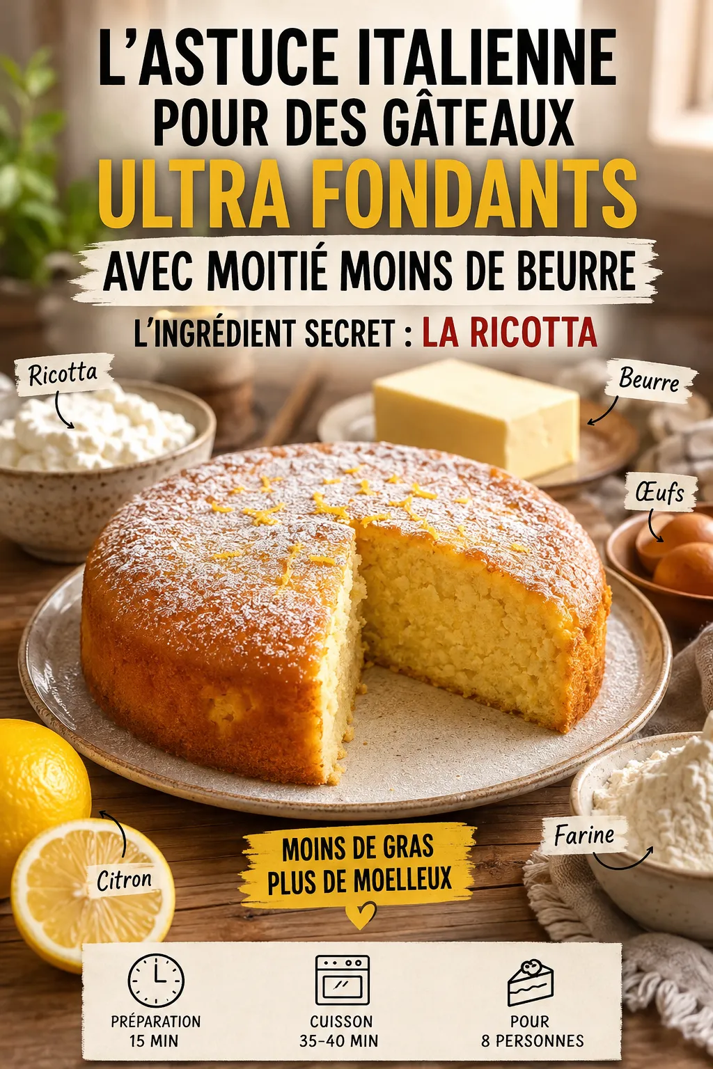 Pour des gâteaux fondants avec moitié moins de beurre, les Italiens ajoutent cet ingrédient