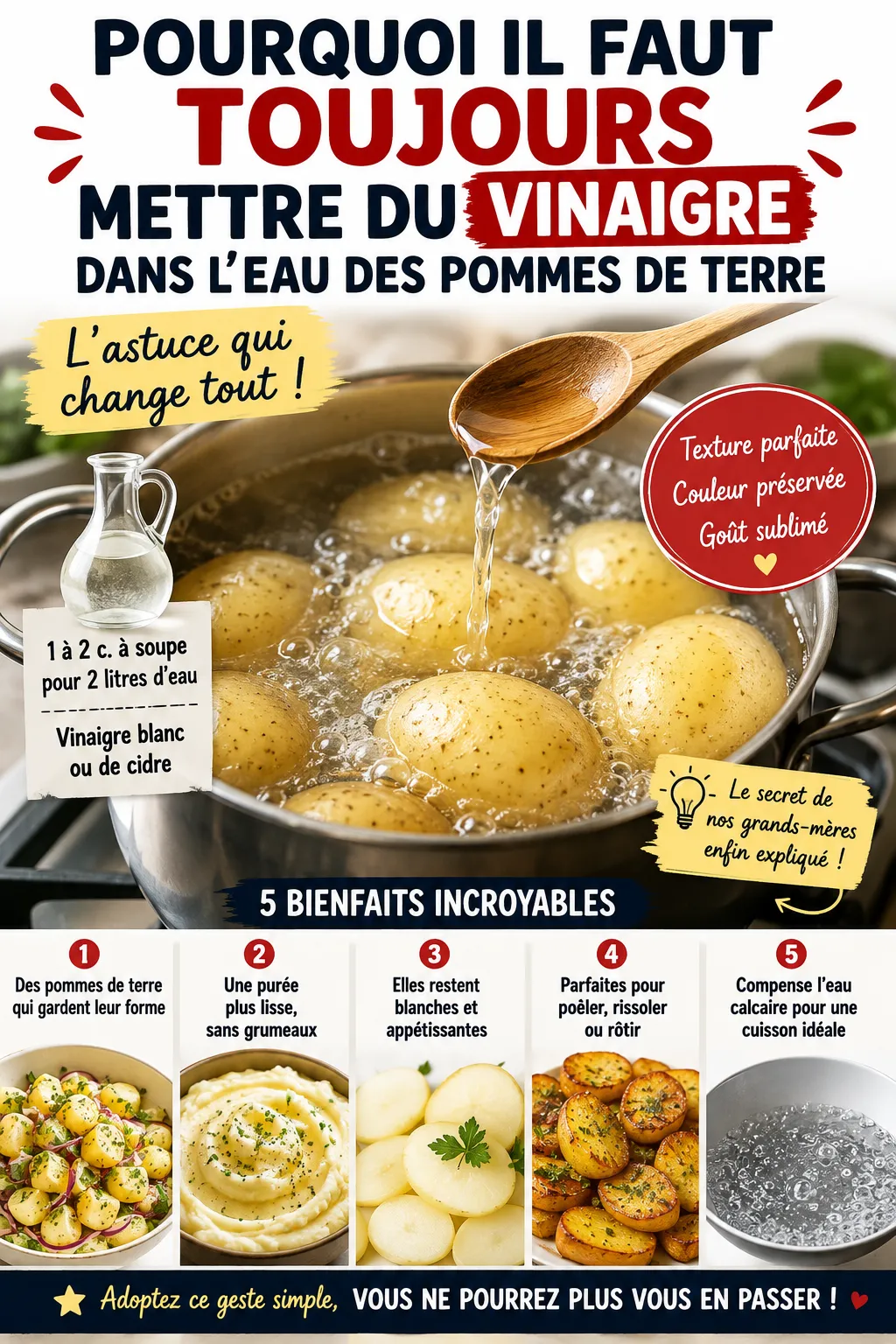 Pourquoi Il Faut TOUJOURS Mettre Du Vinaigre Dans L'Eau Des Pommes De Terre