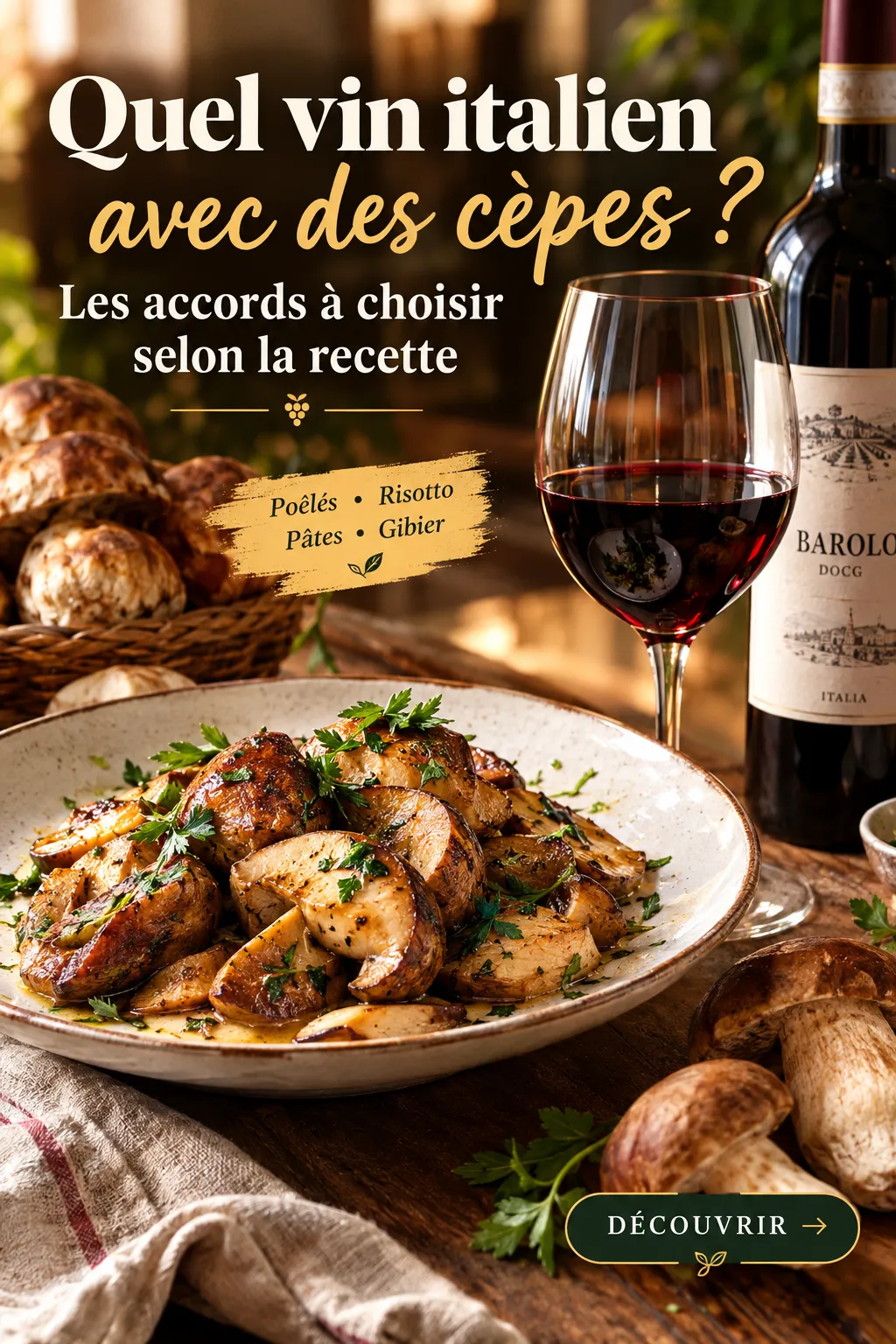 Quel vin italien servir avec des cèpes ? Les accords à choisir selon la recette