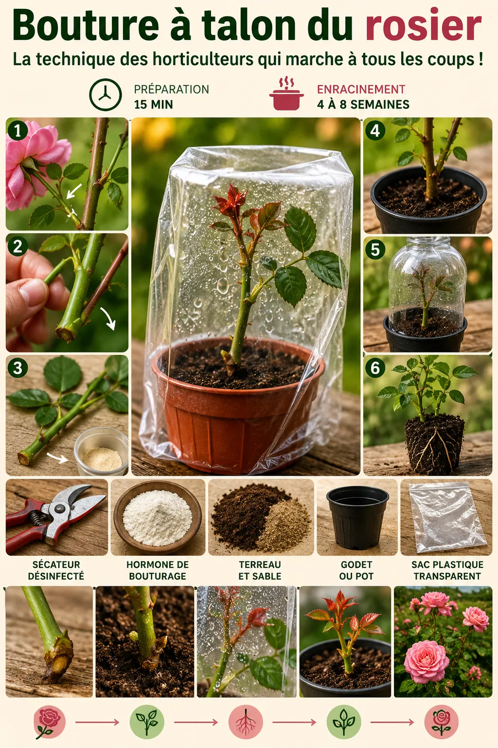 Rosier : le geste des horticulteurs pour réussir vos boutures grâce à la technique du talon