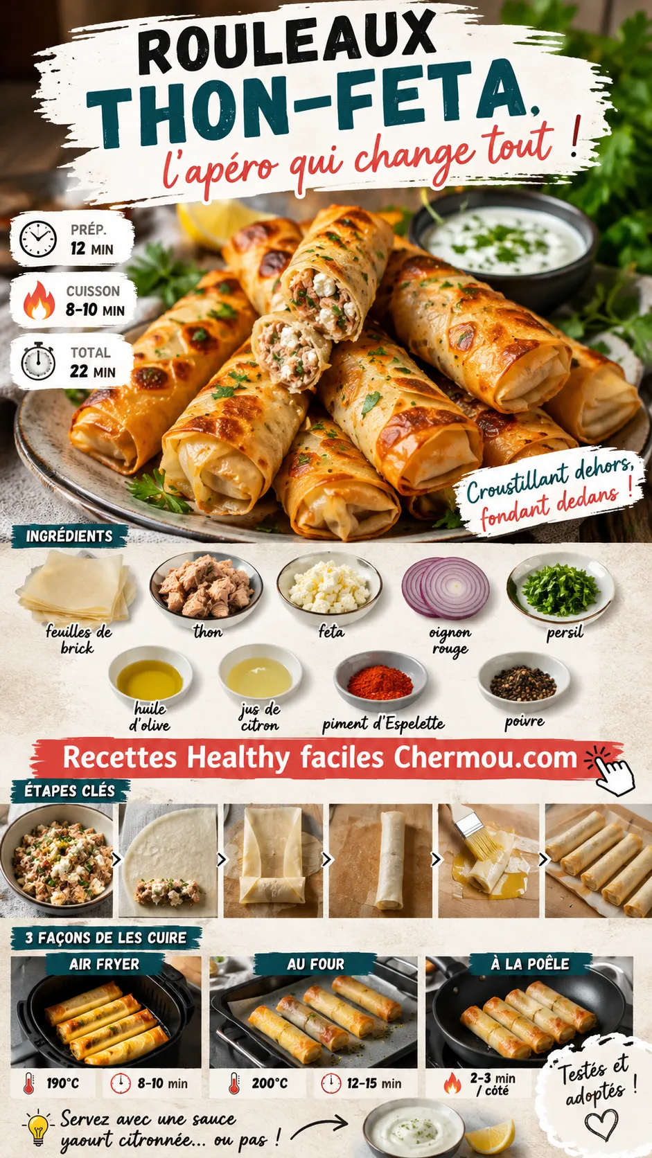 Rouleaux croustillants thon-feta en feuille de brick — l'apéro qui change tout