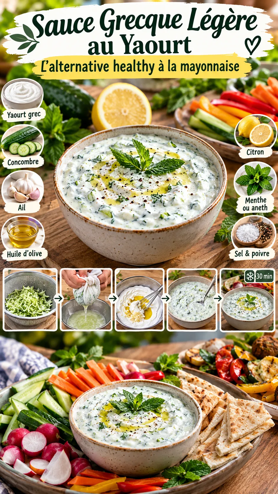 Sauce grecque légère au yaourt — l'alternative healthy à la mayonnaise pour vos crudités