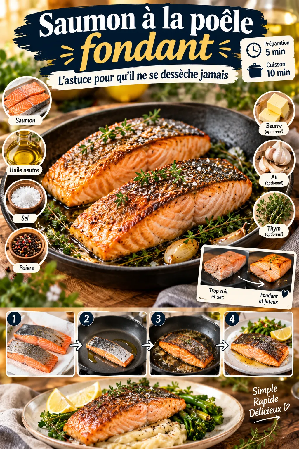 Saumon à la poêle fondant : l'astuce pour qu'il ne se dessèche jamais