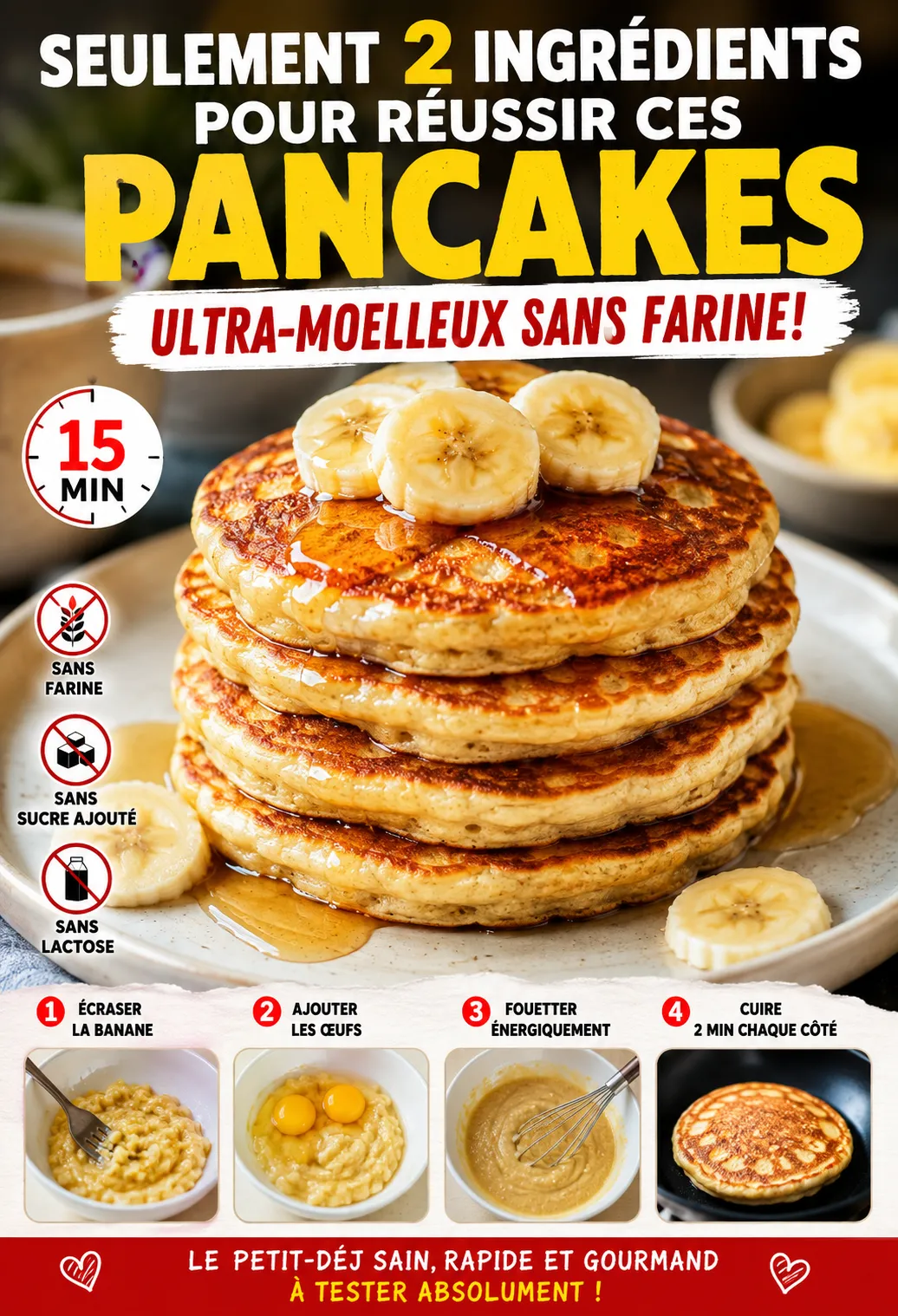 Seulement 2 Ingrédients Pour Réussir Ces Pancakes Ultra-Moelleux Sans Farine