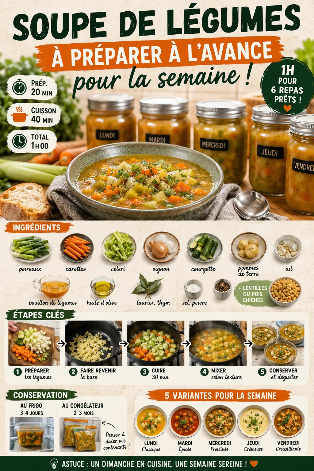 Soupe de légumes à préparer à l'avance pour la semaine — la recette meal prep qui change tout